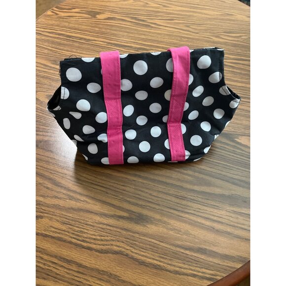 Blue white polka dotted bag with pink handles - Picture 4 of 13